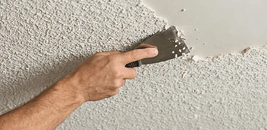 Popcorn ceiling removal scraping off textured ceiling finish in Boulder, CO