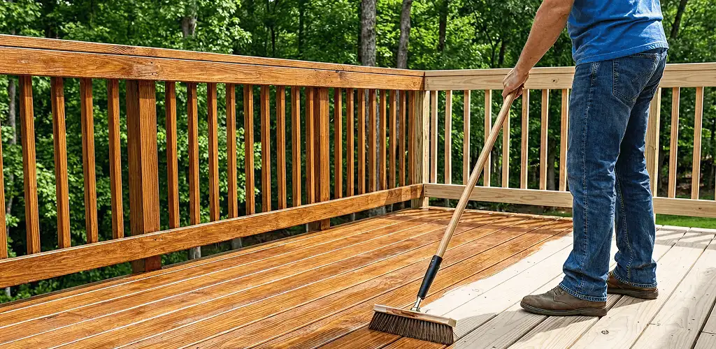 Deck staining and sealing application on a wood deck in Boulder, CO