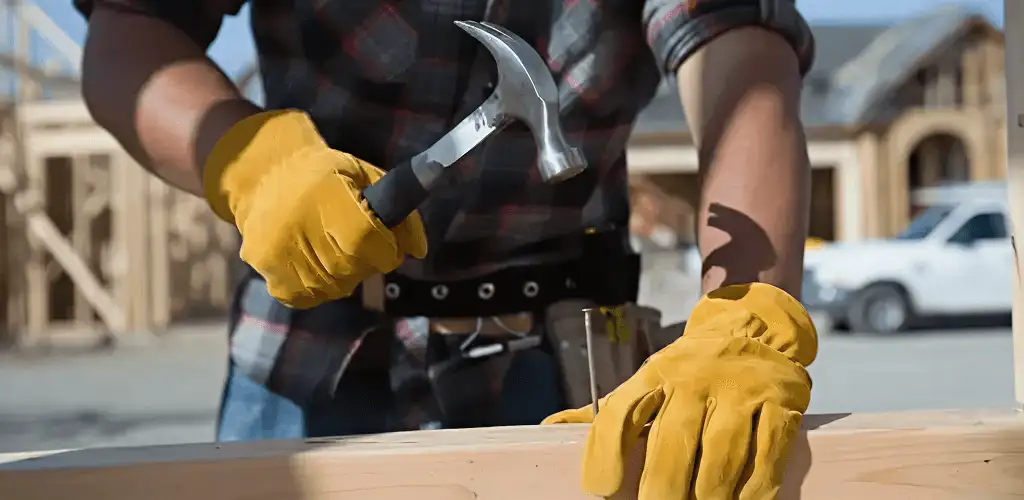 Handyman fixing wood trim with a hammer for home repairs in Boulder, CO