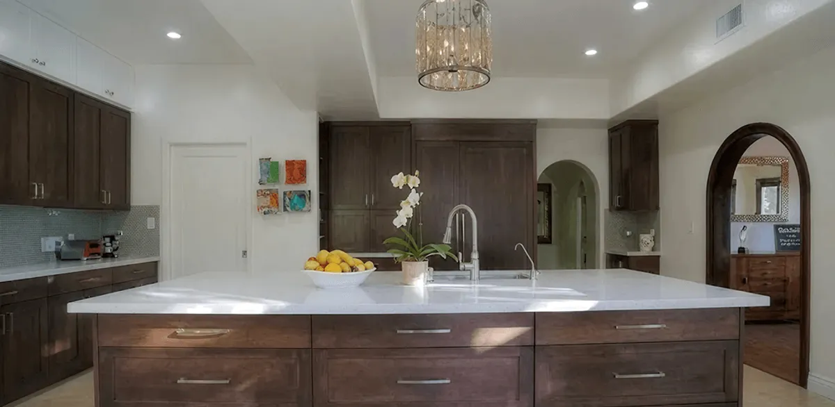 Cabinet refacing project with updated kitchen cabinets and island in Boulder, CO