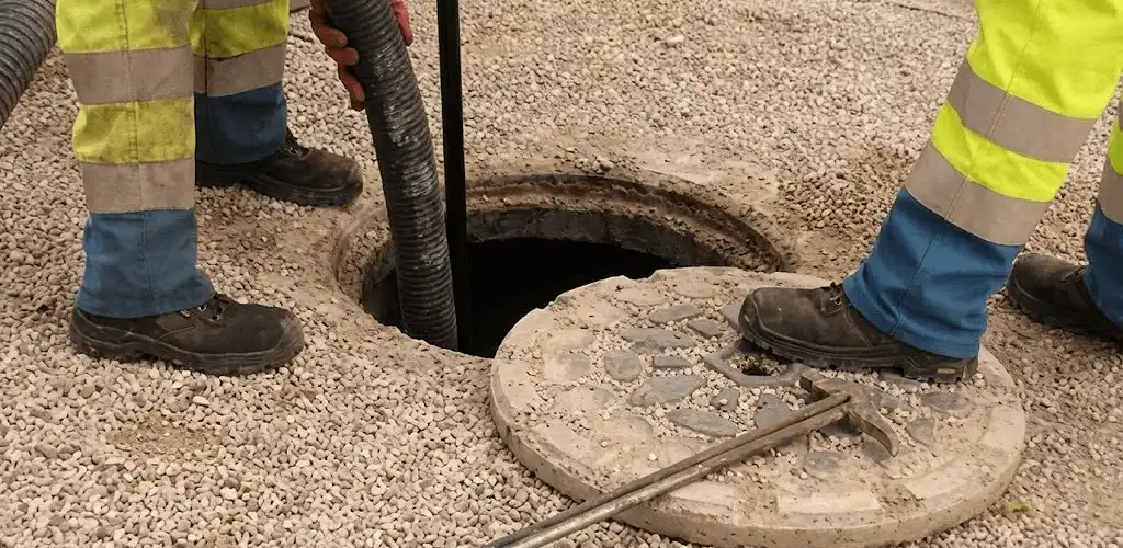 Drain cleaning crew clearing a sewer access point with professional equipment in Boulder, CO